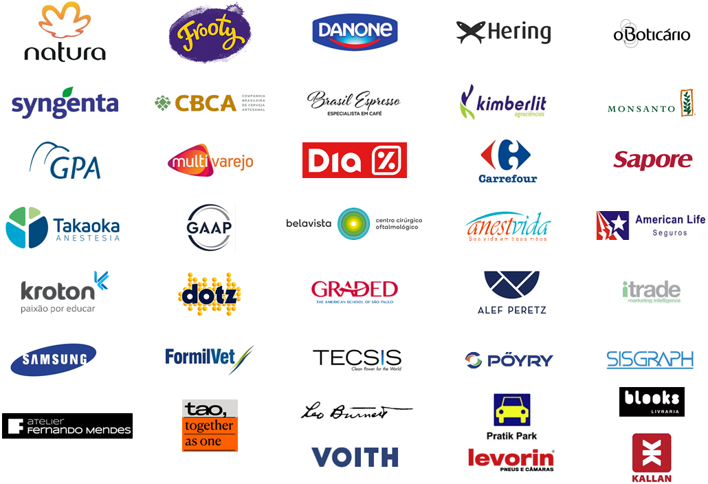 Logos de clientes atendidos pela Ipês Consultoria